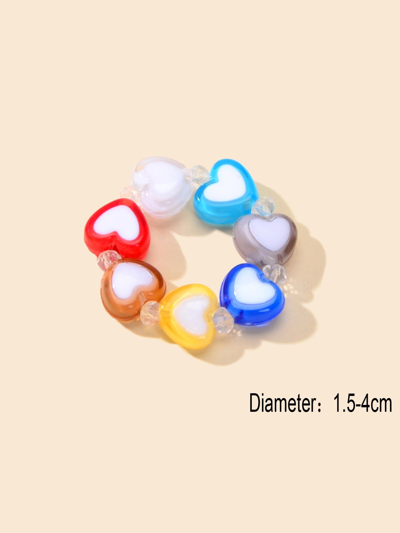 Random Color Women Girls Dainty Gifts Colorful Resin Heart Elastic Finger Ring-2