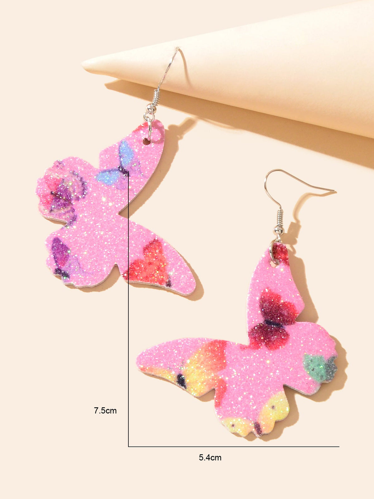 Pink Green Lightweight Pu Leather Butterfly Dangle Earrings Beautiful Accessory-2