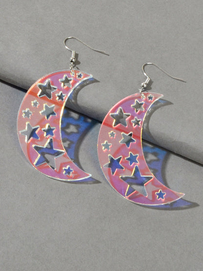 Acrylic Rainbow Colour Moon Star Hook Earrings Stunning Jewellery Gift 1 pair-2