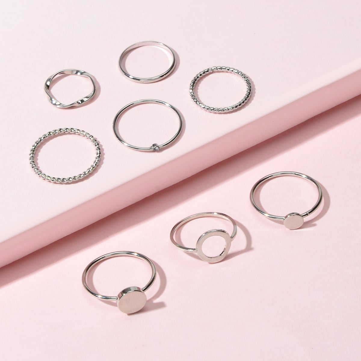 8 pcs Simple Geometric Rhinestone Disc Knuckle Multiple Finger Rings Bulk Pack-2