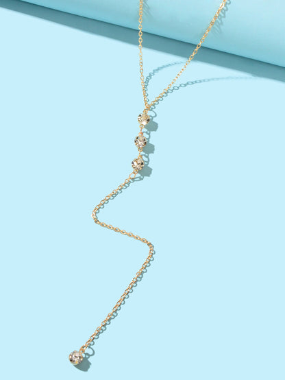 Trendy Double layer Gold Silver Chain Rhinestone Y Style Long Pendant Necklace-2