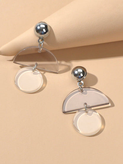 Female Jewellery Transparent Trendy Resin Sectored Round Drop Plastic Earrings-2