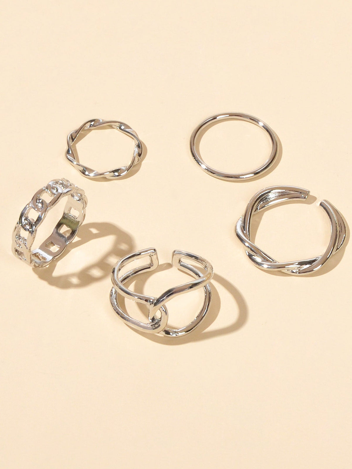Minimalist Punk 5 pcs Trendy Gold Silver Stackable Multiple Midi Finger Ring Set-2