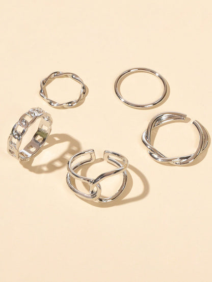 Minimalist Punk 5 pcs Trendy Gold Silver Stackable Multiple Midi Finger Ring Set-2