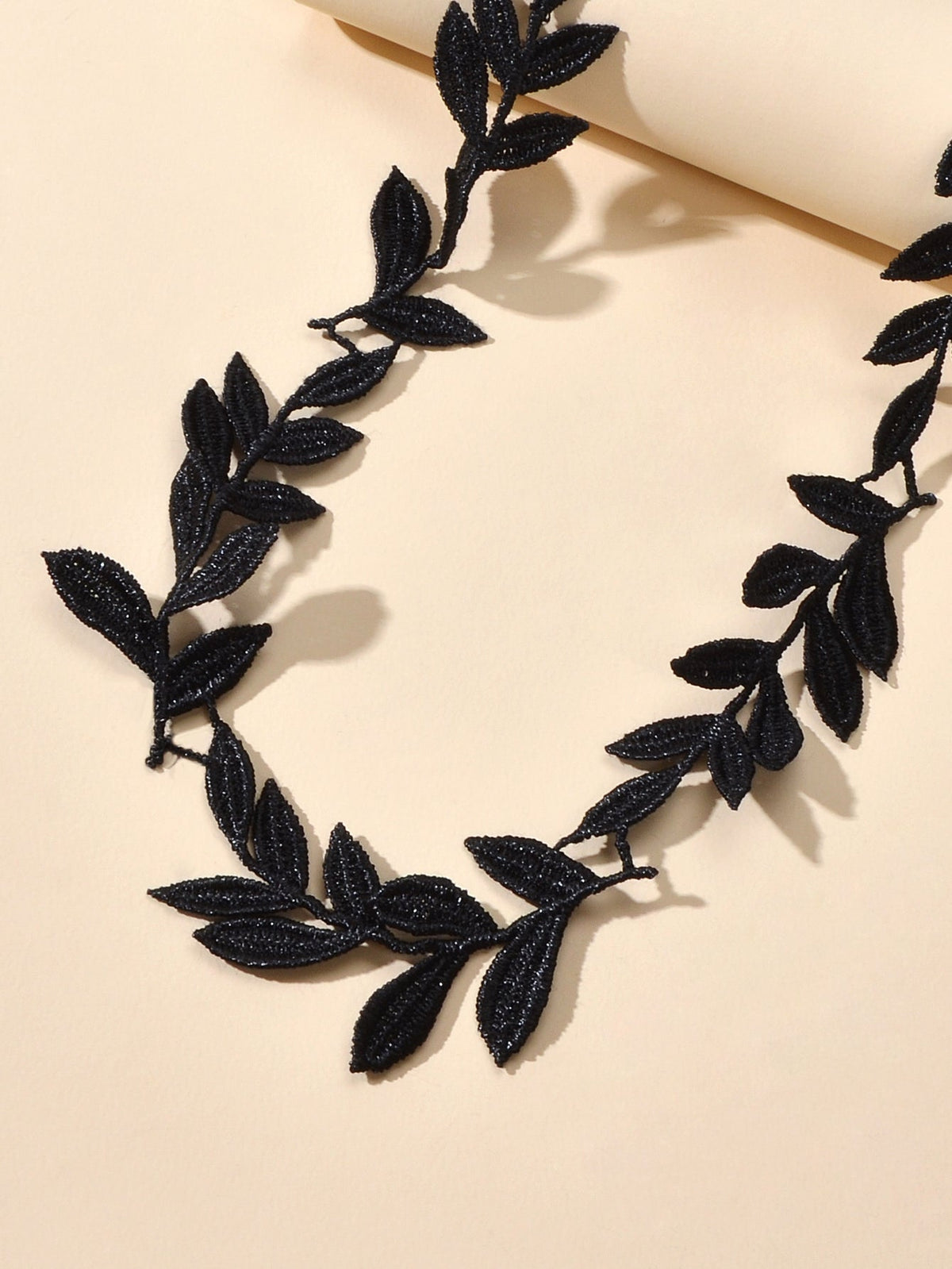 Boho Chic Style Black Ribbon Leaf Design Tied Adjustable Choker Necklace Collar-2