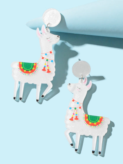 White Acrylic Lovely Sheep Dangle Lamb Earrings Cartoon Design Geometric Jewelry-2