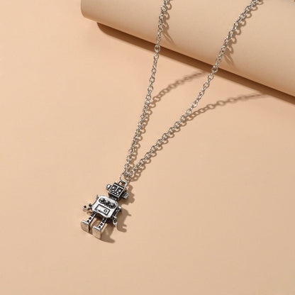 Hip Hop Punk Designer Jewellery Long Chain Antique Silver Robot Party Necklace-2
