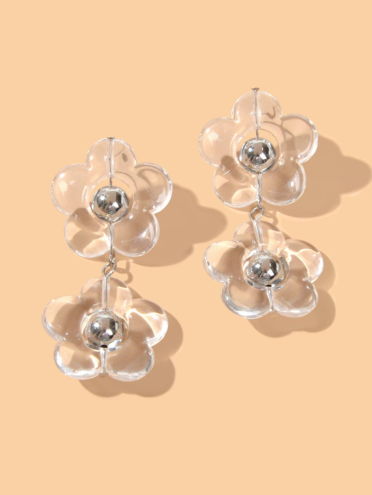 Transparent Flower Chunky Resin Acrylic Big Statement Pierced Earrings for Party-2