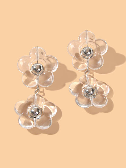 Transparent Flower Chunky Resin Acrylic Big Statement Pierced Earrings for Party-2