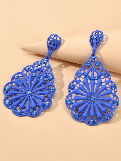 Traditional Ethnic Jewellery Rhinestone Hollow Flower Water Drop Holiday Earring-2