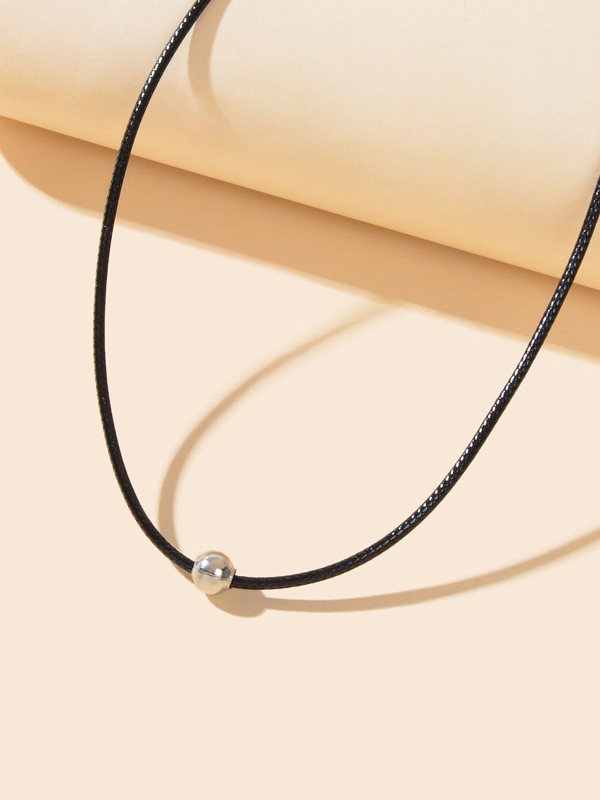 Silver Bead Decor Black Pu Leather Choker Women Collar Punk Rock Style Jewellery-2