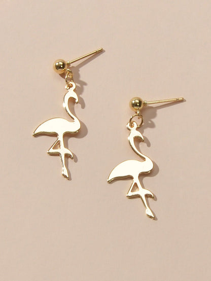 Funny Metal Minimalist Flamingo Dangle Lightweight Designer Jewellery Earrings-2