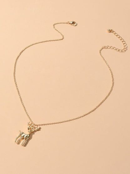Gold Silver Chain Reindeer Necklace Women Party Decoration Deer Jewellery Gift-2