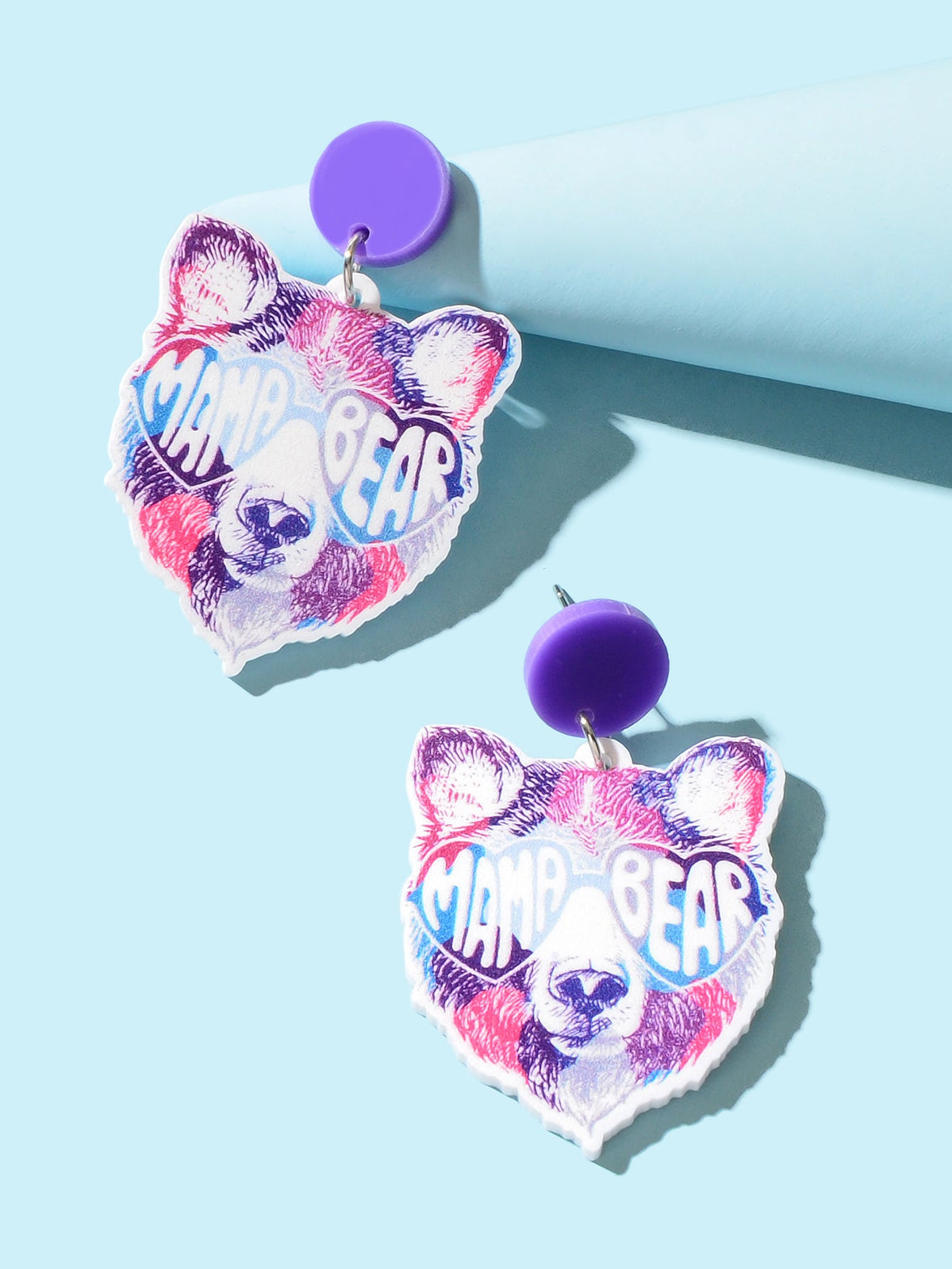 Stylish Purple Acrylic Letter Bear Head Dangle Earrings Women Party Decoration-2