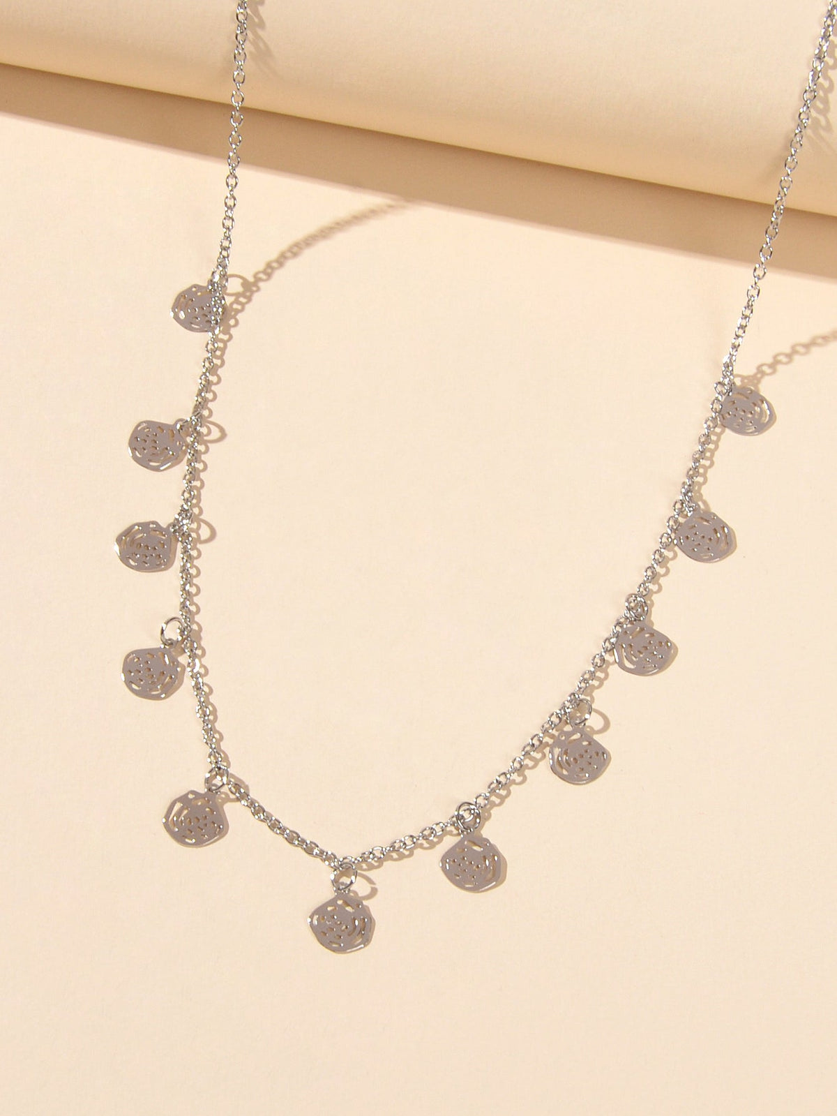 Minimalist Gold Silver Rose Flower Charm Necklace Disc Pendant Jewellery Collar-2