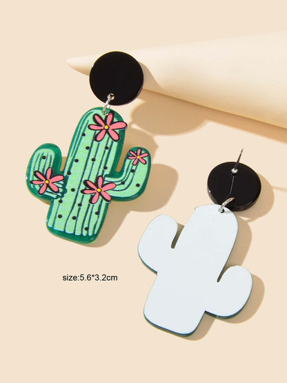 Bohemian Jewelry Cute Green Resin Cactus Dangle Earrings for Women Holiday Party-2