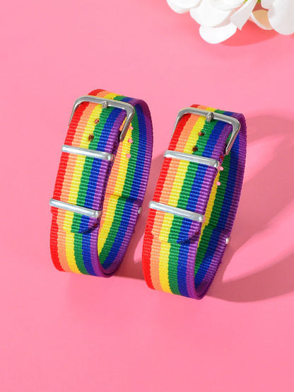 2pcs Valentine's Gift Rainbow Belt Bracelets Matching Couple Best Friend Jewelry-3