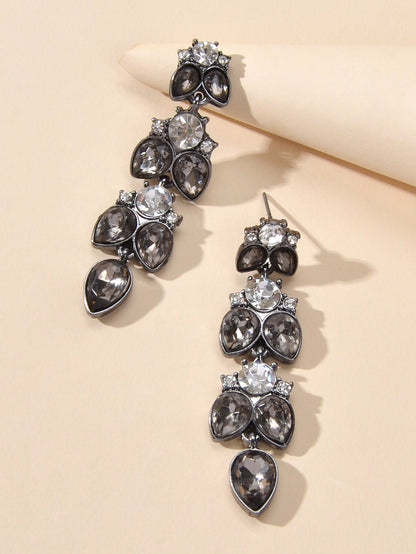 Textured Luxurious Shining Crystal Zircon Flower Water Drop Party Earrings Gift-2