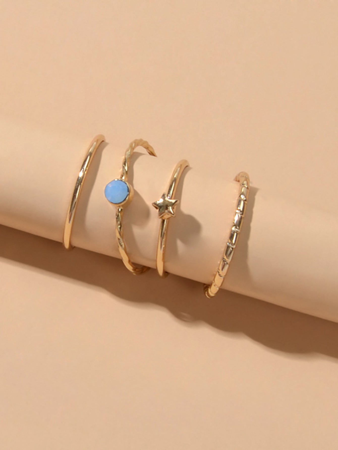 Multiple 4pcs Minimalist Gold Star Circle Stackable Midi Finger Knuckle Ring set-2