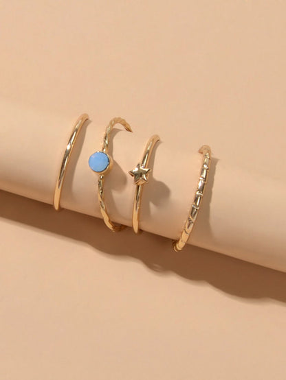 Multiple 4pcs Minimalist Gold Star Circle Stackable Midi Finger Knuckle Ring set-2