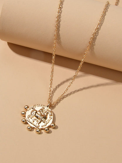 Gold Chain Carved Riding Horse Round Pendant Trendy Necklace Fashion Jewellery-2
