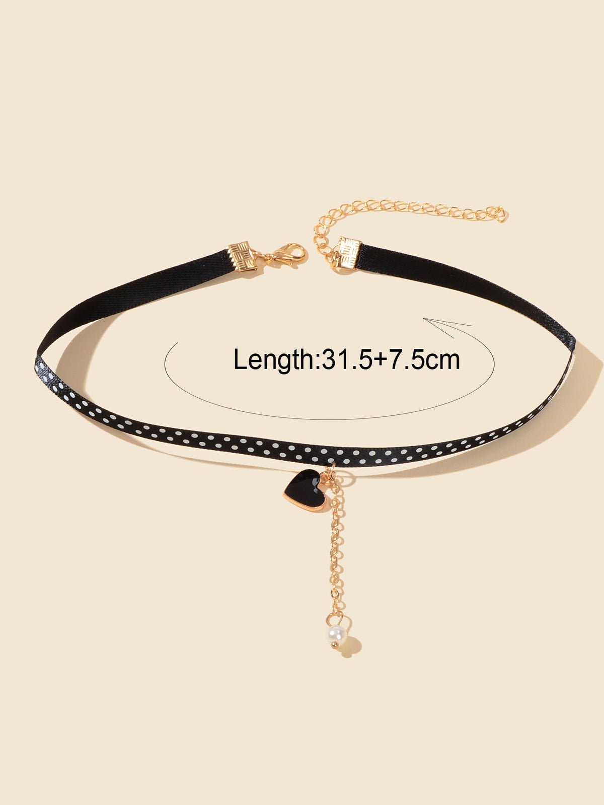 Retro 90s Dots Black Ribbon Collar Tattoo Choker Heart Charm Gold Chain Necklace-2