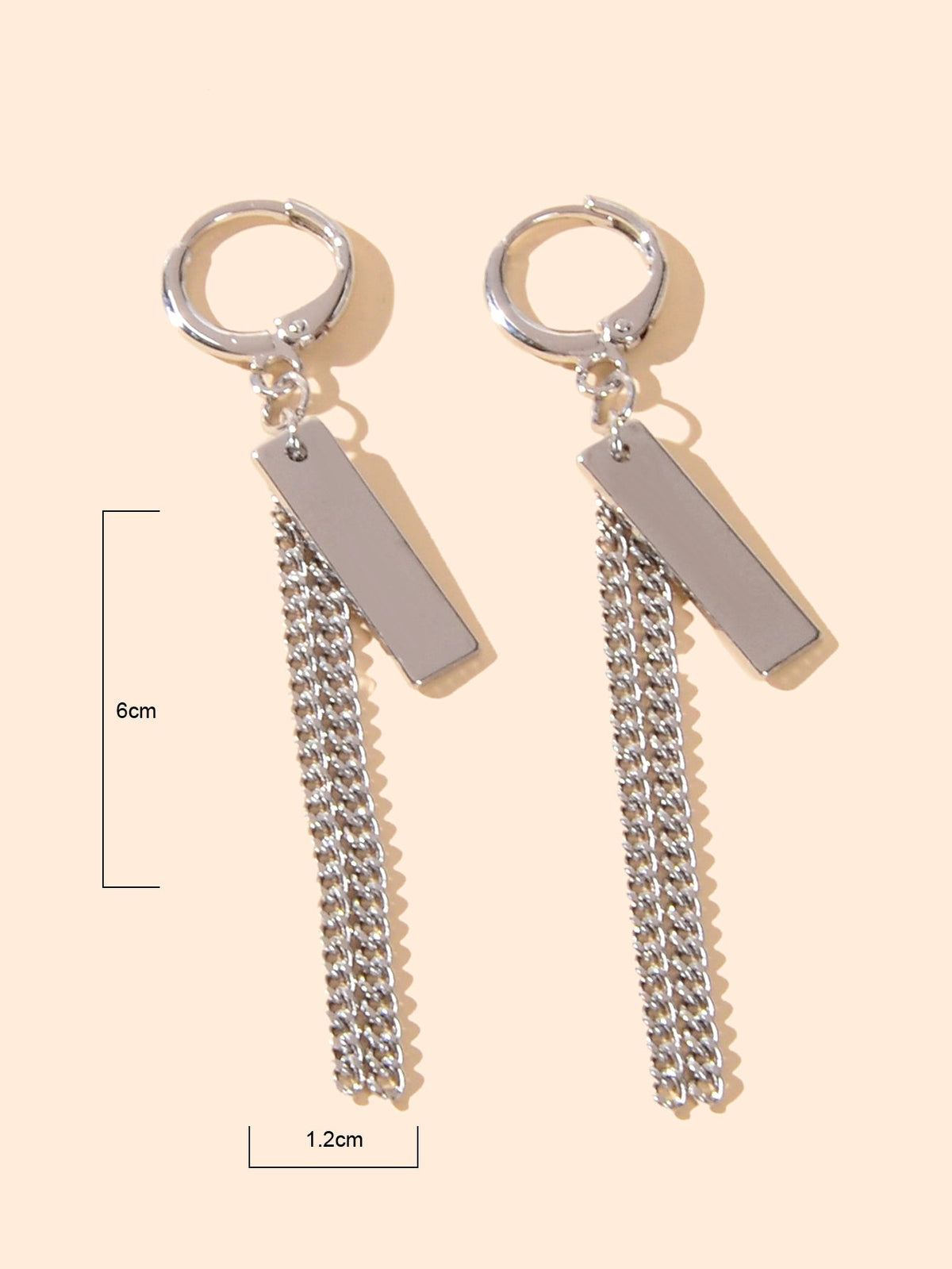 Hip Hop Silver Huggie Tassel Metal Plates Dangle Hoop Earrings Round Earstud-2