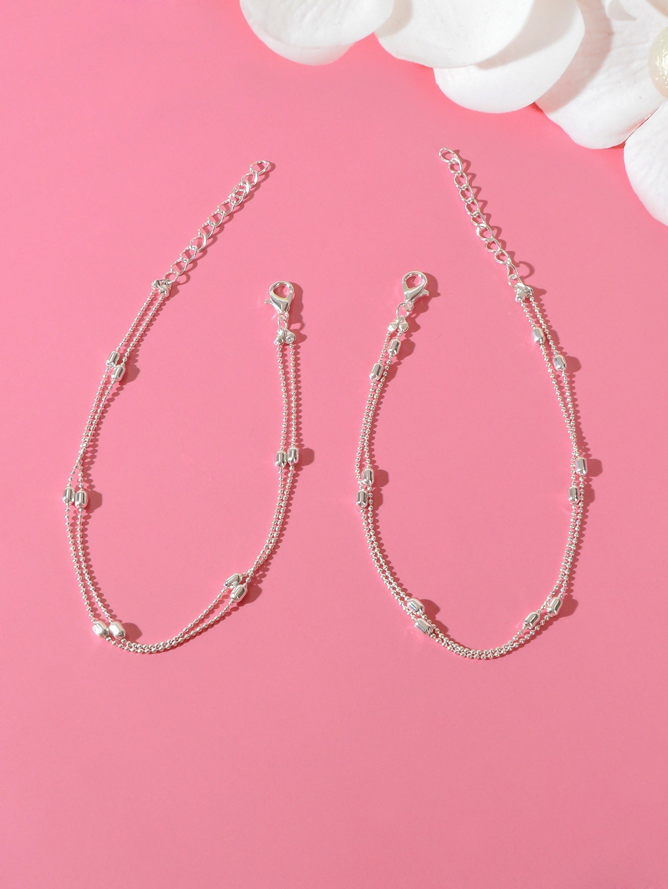 2pcs Double layer Chain Beach Anklets Valentine's Matching Couple Best Friends-3
