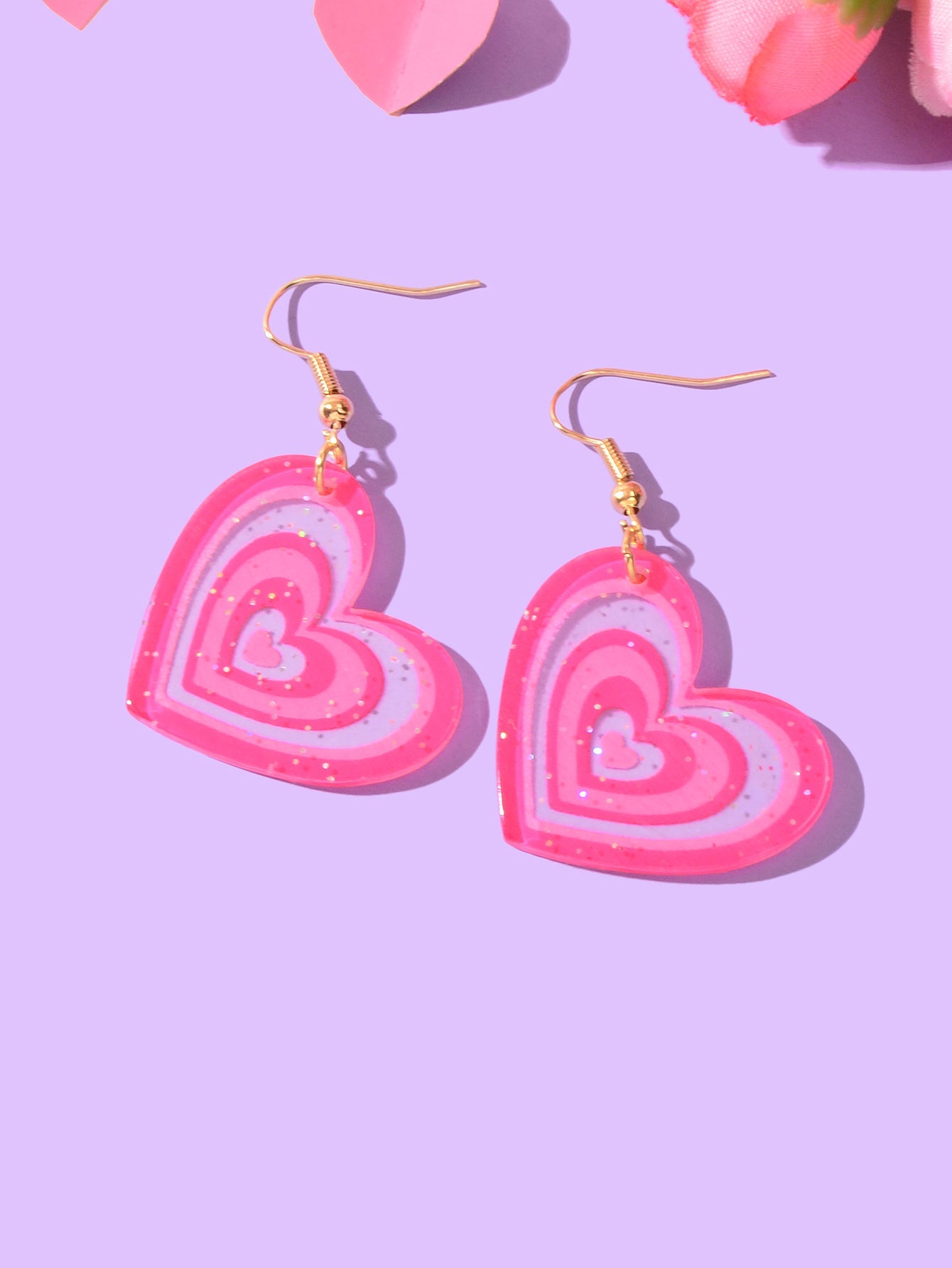 Candy Colour Pink Purple Acrylic Heart Pendant Earrings Festival Jewellery Gift-2