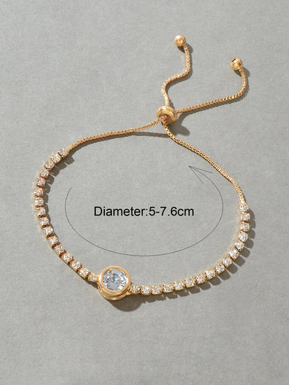 Luxurious Rhinestone Decor Sliding Chain Adjustable Women Wedding Party Bracelet-2
