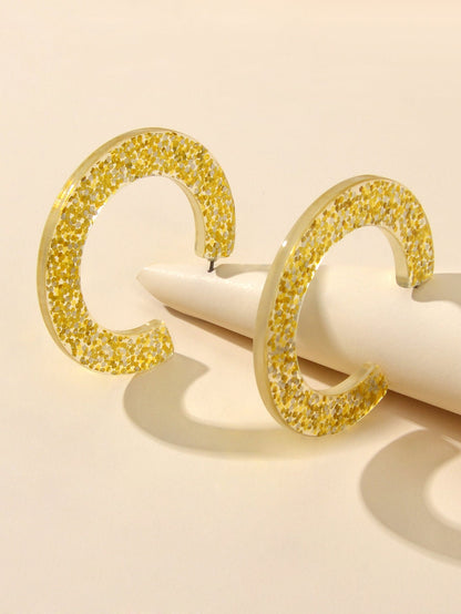 Statement Gold Resin Geometric Acrylic C Shape Hoop Earrings Party Decoration-2