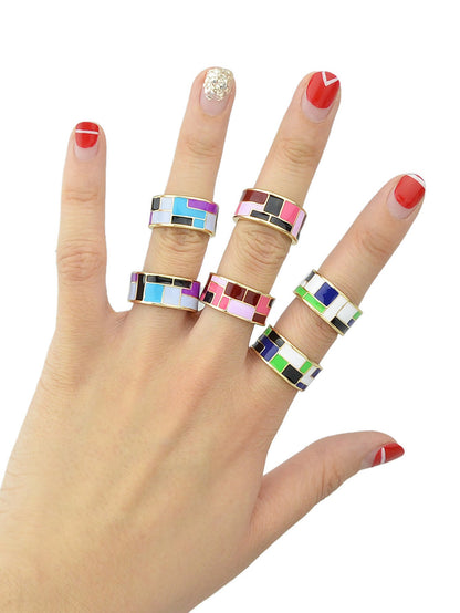1pc Ethnic Traditional Jewellery Colorful Geometric Pattern Bohemian Finger Ring-2