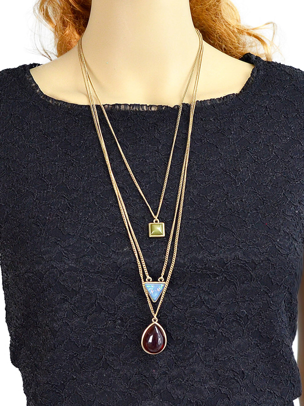 Bohemian Jewelry 3pcs Gold Chain Resin Square Triangle Water Drop Charm Necklace-3