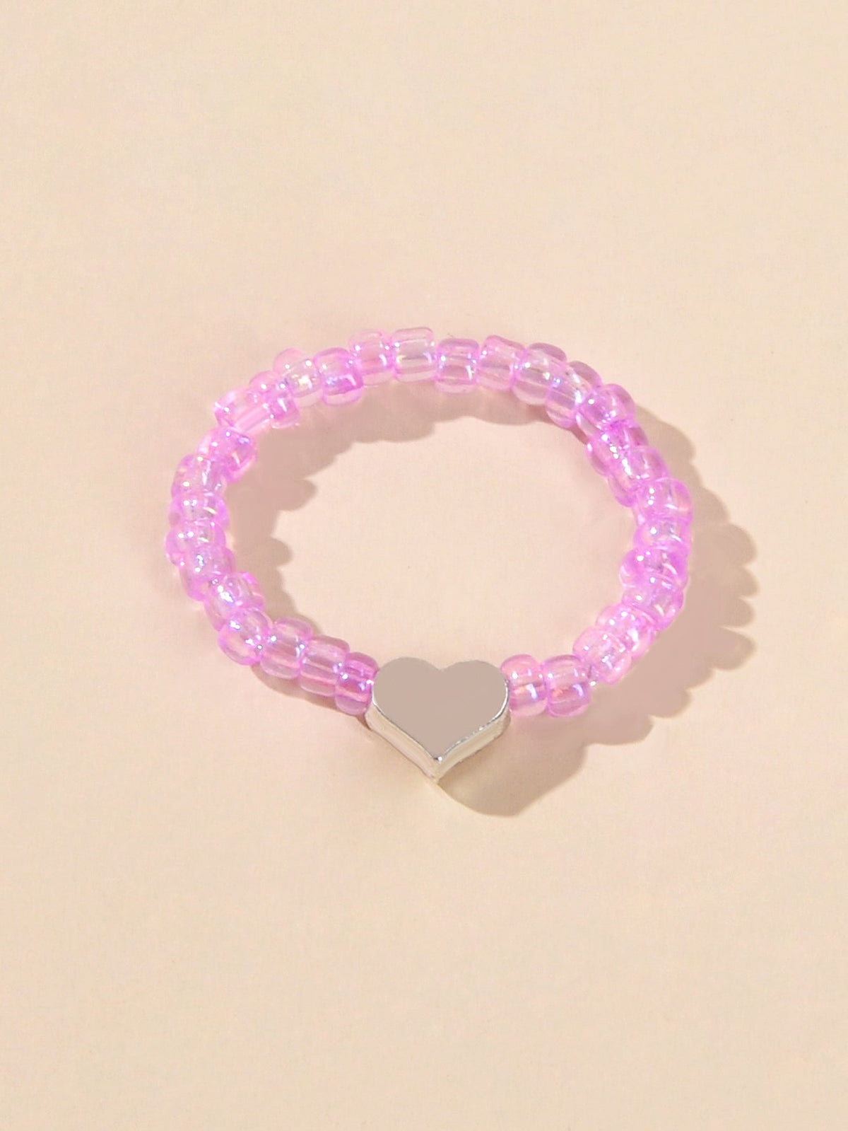 Wedding Band Comfort Heart White Purple Elastic Beads Engagement Finger Ring-2