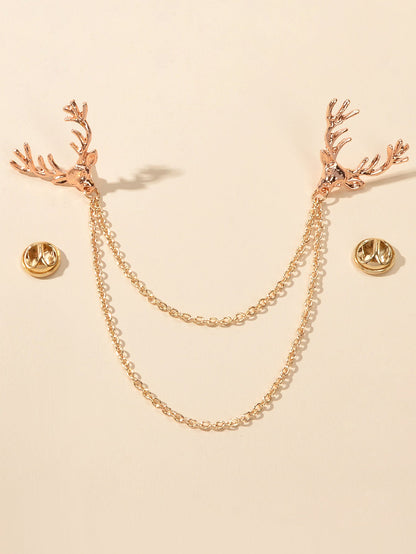 Christmas Reindeer Pin Badge with Chain Brooch Buckle Collar Deer Head Lapel Pin-2