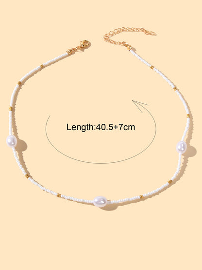 Bohemian Jewellery Handmade White Black Beads Pearl Short Choker Ethnic Necklace-2