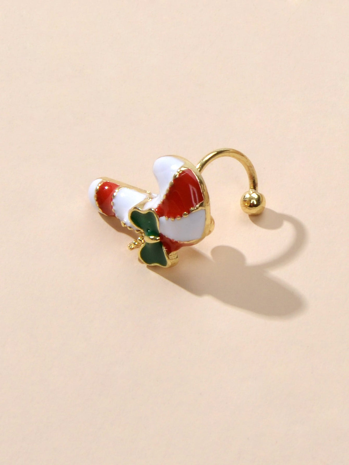 1pc Christmas Jewelry Festival Multi-colored Crutch Bow Holiday Earring Eac Cuff-2
