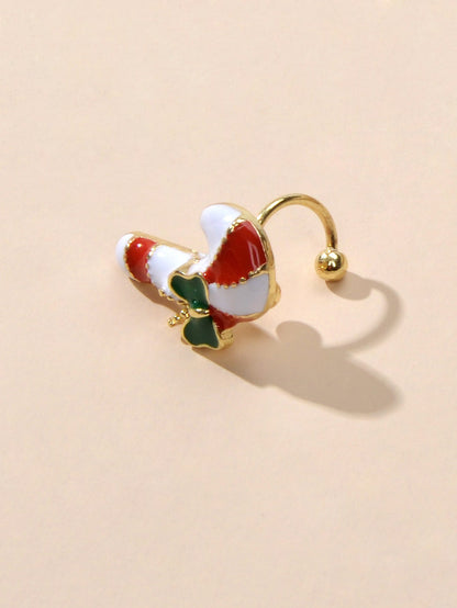 1pc Christmas Jewelry Festival Multi-colored Crutch Bow Holiday Earring Eac Cuff-2