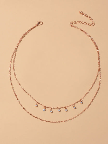 Ladies Jewellery Multi-layer Gold Chain Beads Charm Clavicle Necklace Girls Gift-2