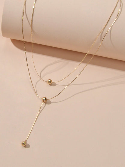 Perfect Jewellery Gold Double layer Chain Necklace Beads Charm Y Lariat Necklace-2