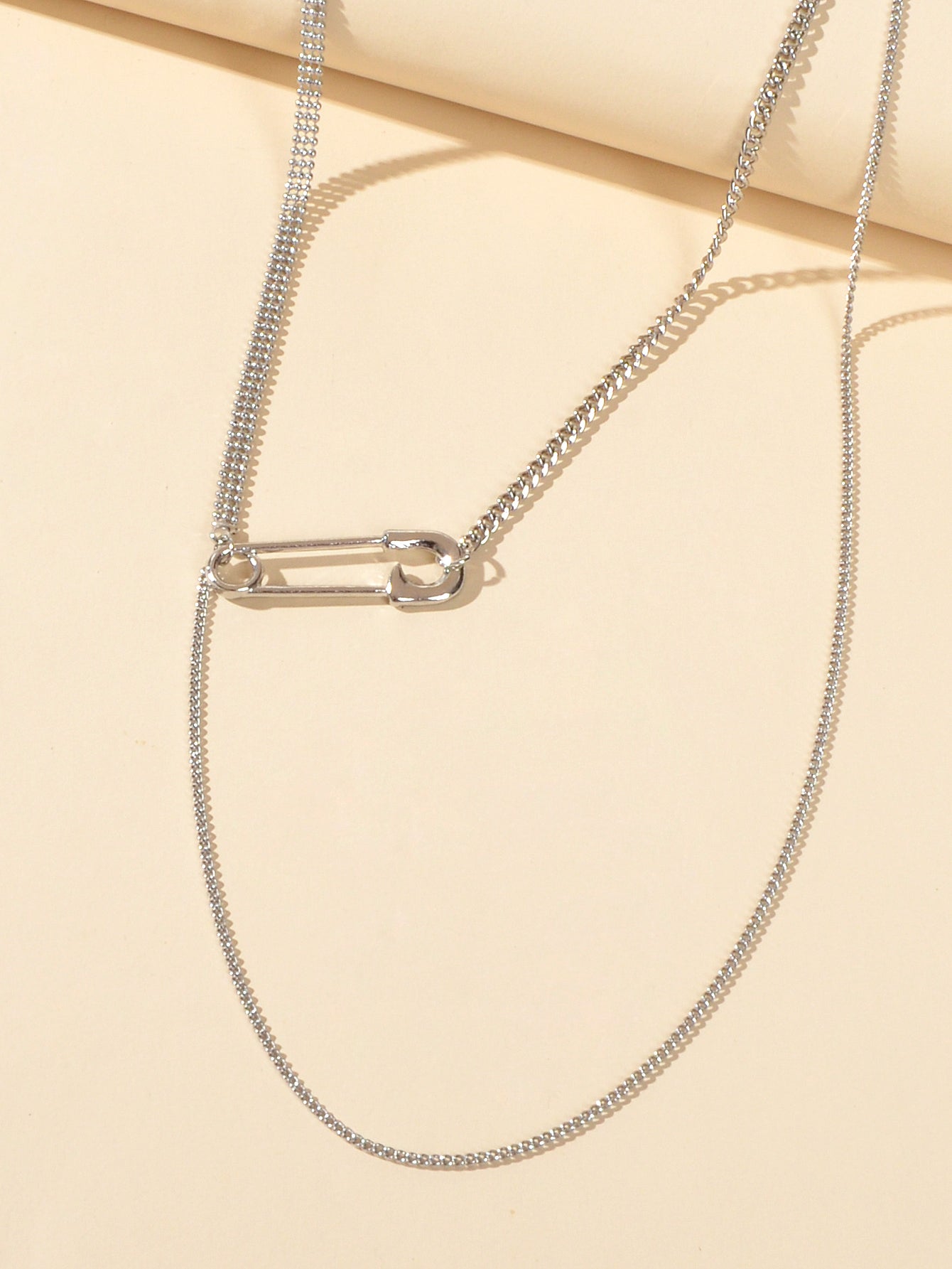 Designer Stylish Accessory Multiple Multi-layer Silver Chain Pin Charm Necklace-2