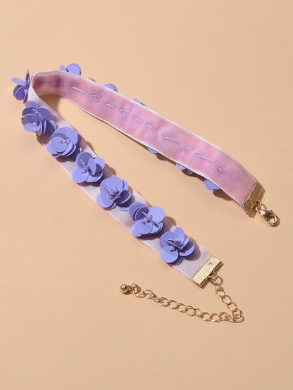 Handmade 90s Purple Flower Collar Velvet Short Tattoo Choker Retro Girl Necklace-2