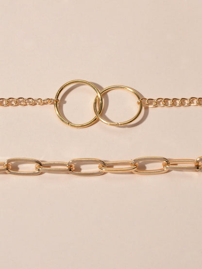Punk Style 2 pcs Gold Chain Circle Pendant Necklace Wholesale Price Accessories-2