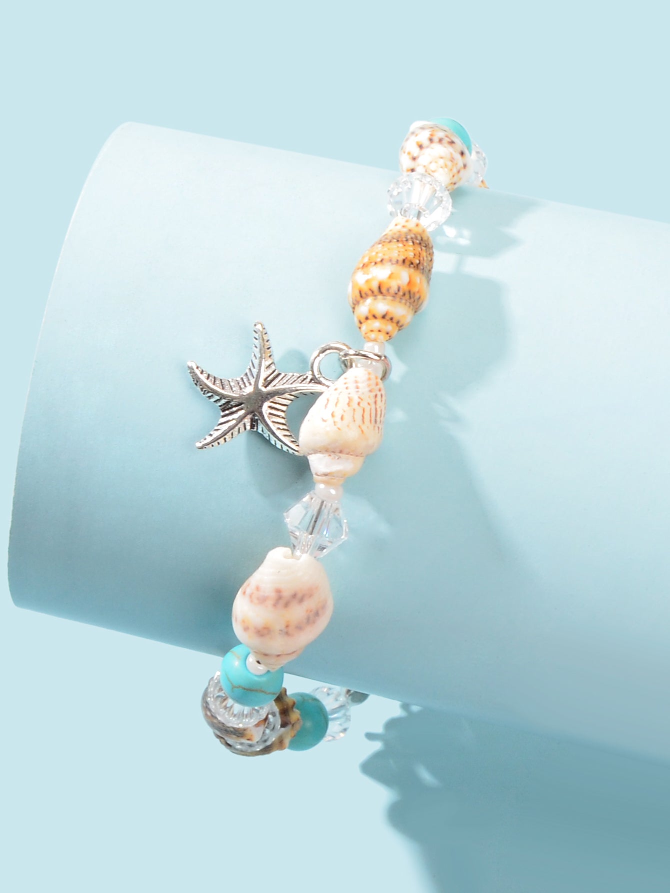 Boho Chic Handmade Shell Anklet Starfish Turquoise Bead Foot Chain Beach Jewelry-2