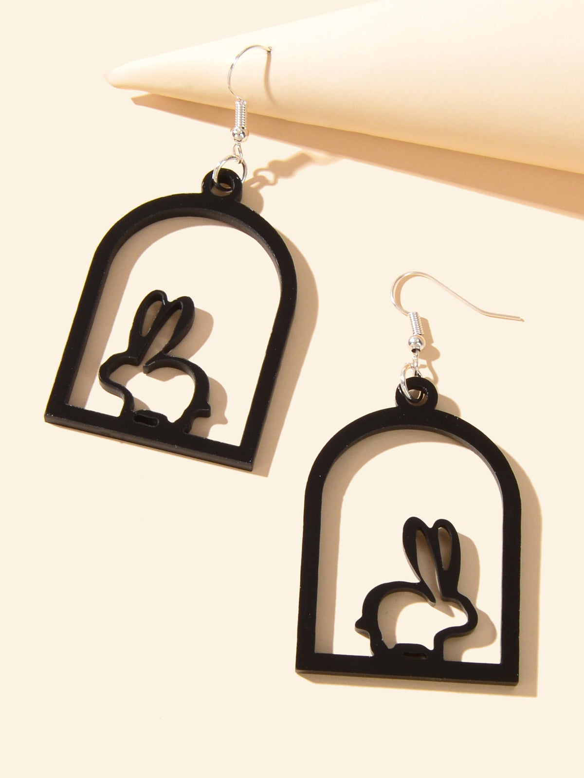 Black Acrylic Cage Easter Rabbit Bunny Dangle Earrings Funny Pet Jewellery Gift-2