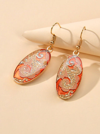 Traditional Indian Ethnic Jewellery Rhinestone Oval Dangle Bohemian Earrings-2