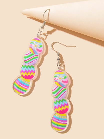 Long Colourful Easter Eggs Dangling Earrings Flower Bunny Jewellery Novelty Gift-2