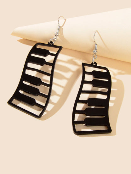 Designer Jewellery Black Resin Piano Keyboard Drop Dangle Statement Earrings-2