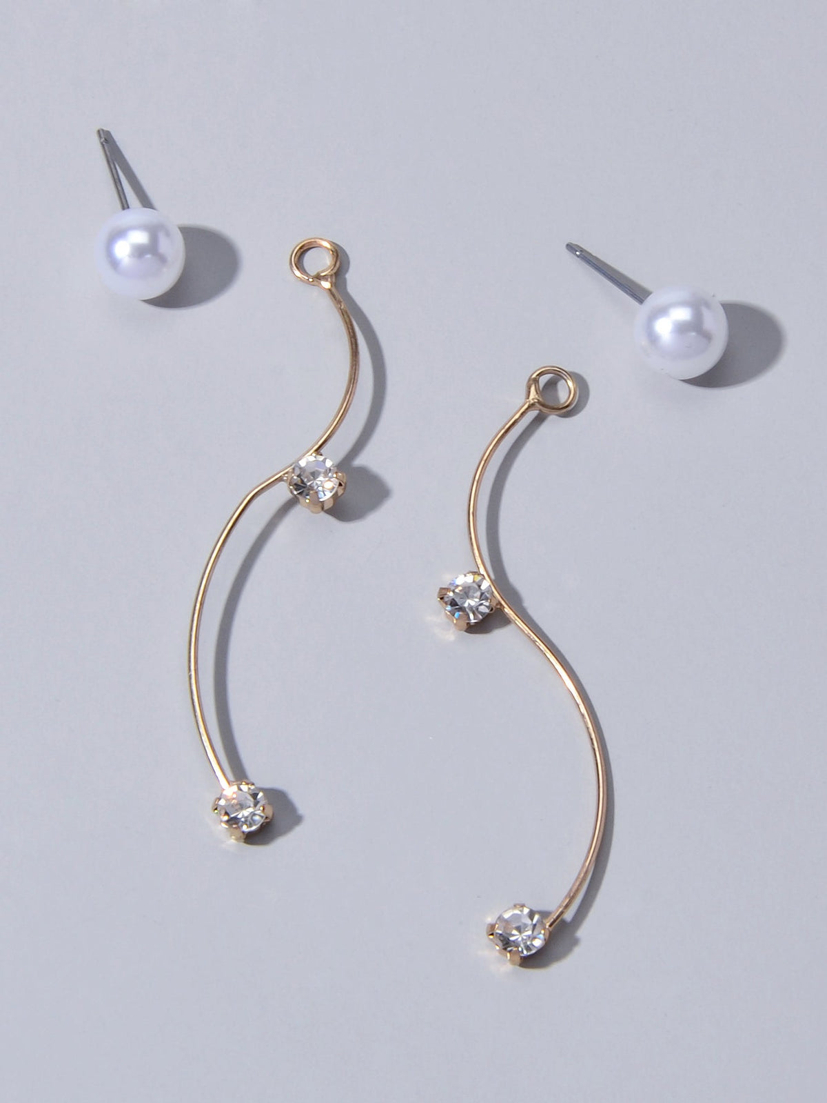 Classics Faux Zircon Pearl Gold Silver Metal S Earrings Ear Jacket Accessories-2
