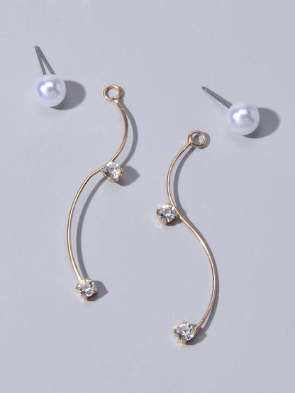 Classics Faux Zircon Pearl Gold Silver Metal S Earrings Ear Jacket Accessories-2